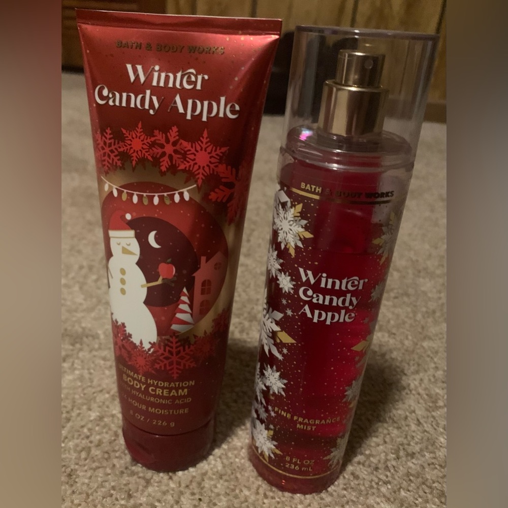 Bath & Body Works Winter Candy Apple Fragrance Mist and Body Cream USED